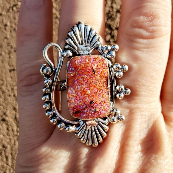 New Unique Titanium Druzy 925 Silver Ring. - Picture 2 of 16